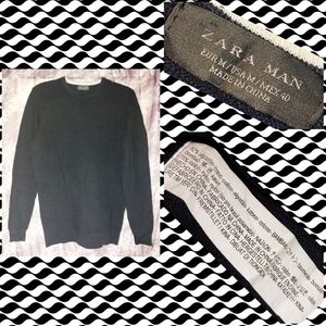 Zara Man brand Black Ribbed Soft Knit Crew Neck Sweater Sz Medium US/EUR|40M